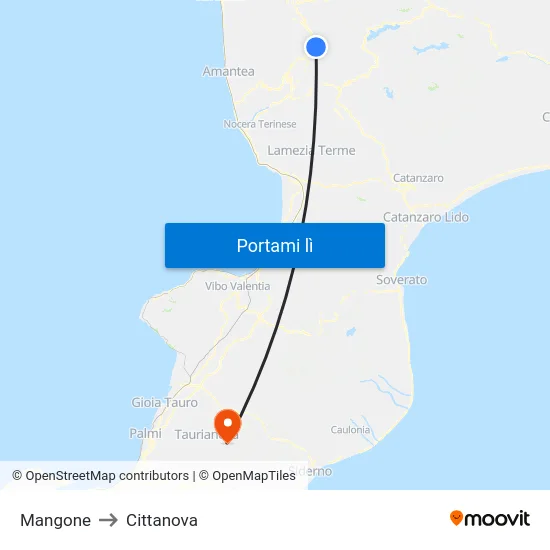 Mangone to Cittanova map