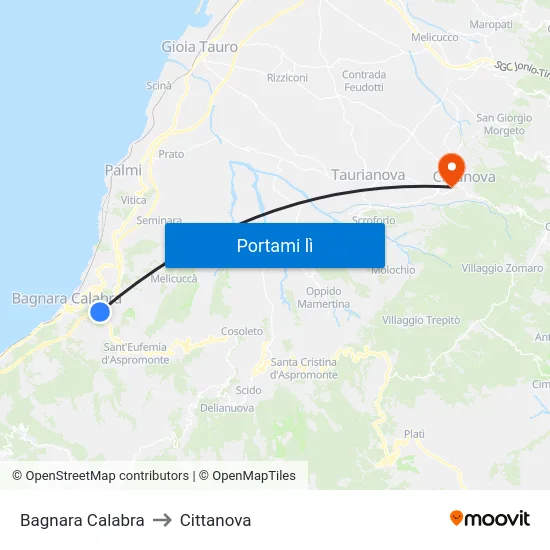 Bagnara Calabra to Cittanova map