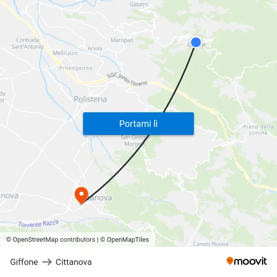 Giffone to Cittanova map