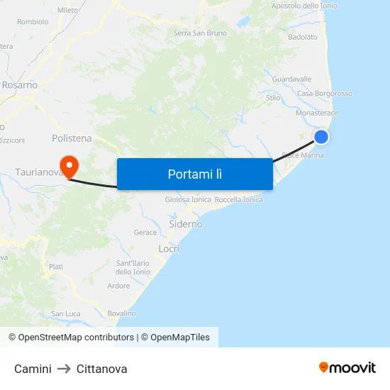 Camini to Cittanova map