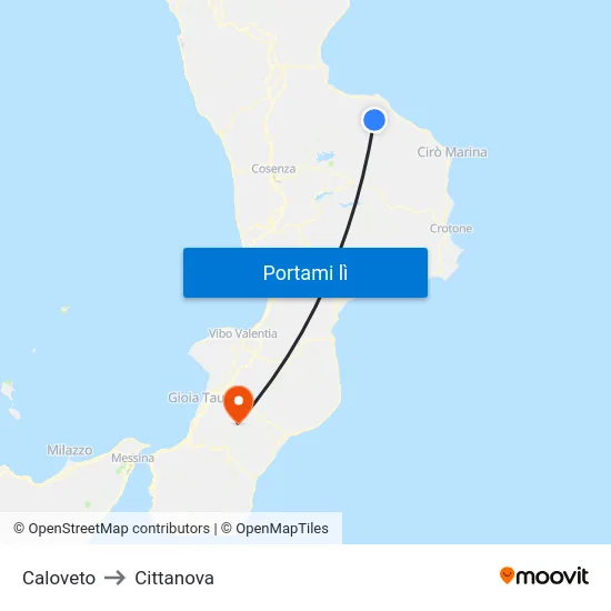 Caloveto to Cittanova map