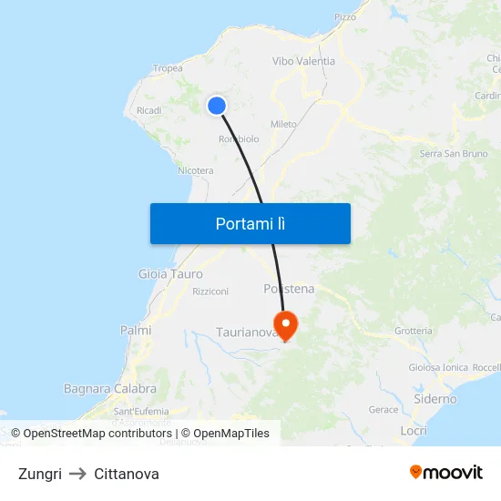 Zungri to Cittanova map