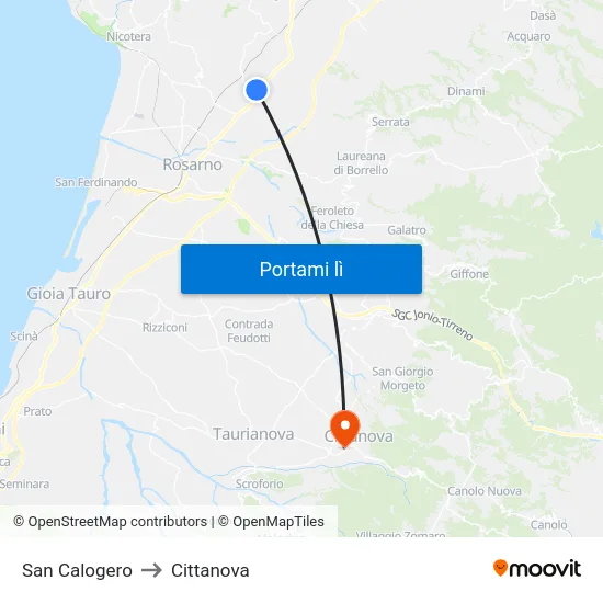 San Calogero to Cittanova map