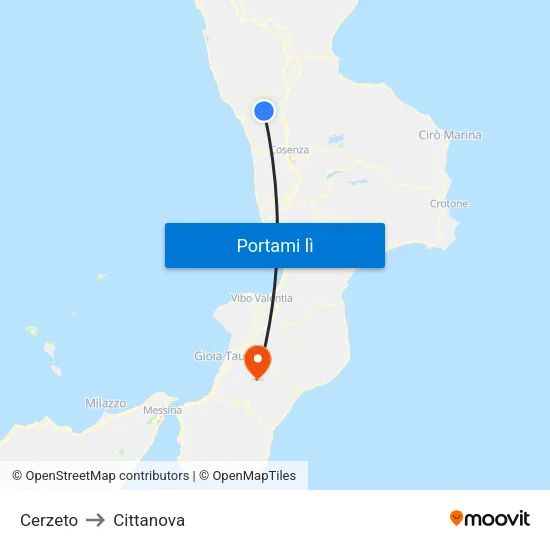 Cerzeto to Cittanova map