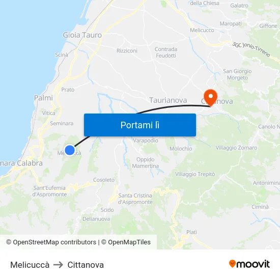 Melicuccà to Cittanova map