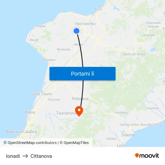 Ionadi to Cittanova map