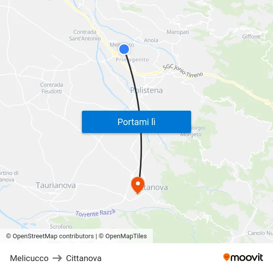 Melicucco to Cittanova map