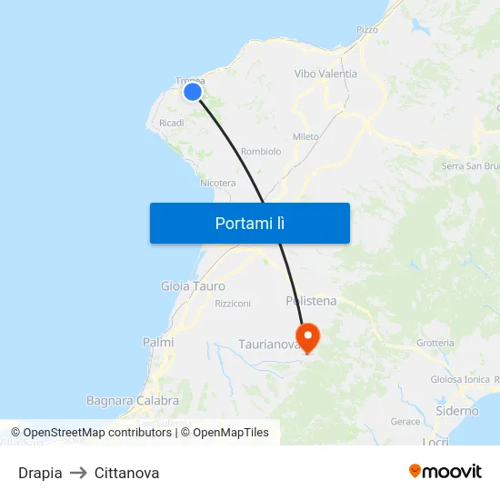 Drapia to Cittanova map