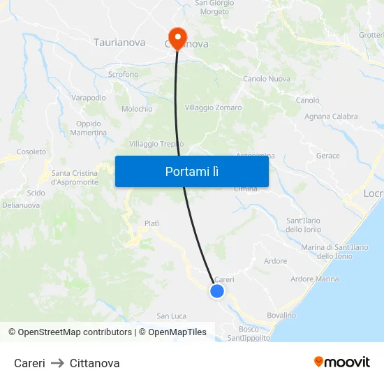Careri to Cittanova map