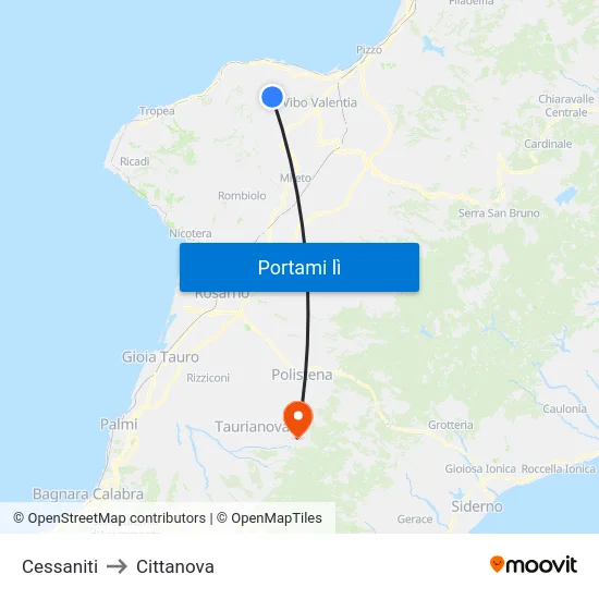 Cessaniti to Cittanova map