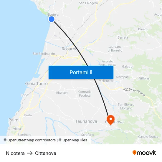 Nicotera to Cittanova map