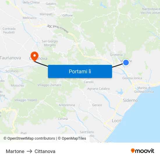 Martone to Cittanova map