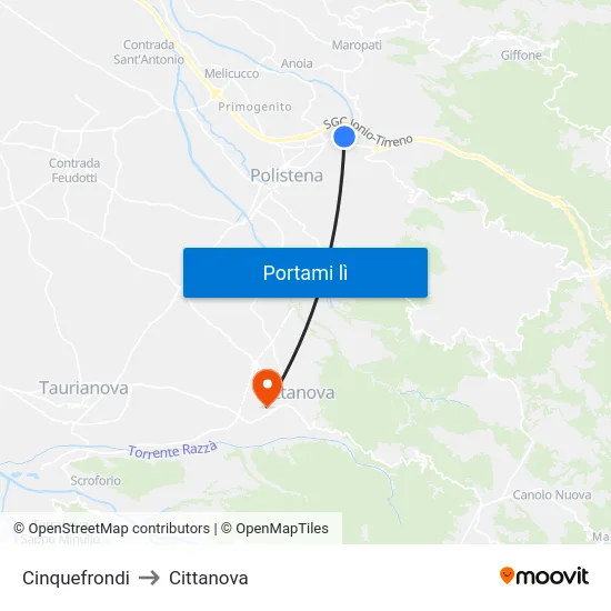Cinquefrondi to Cittanova map