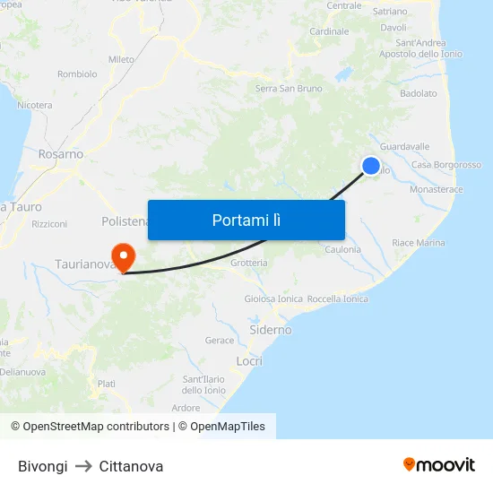 Bivongi to Cittanova map