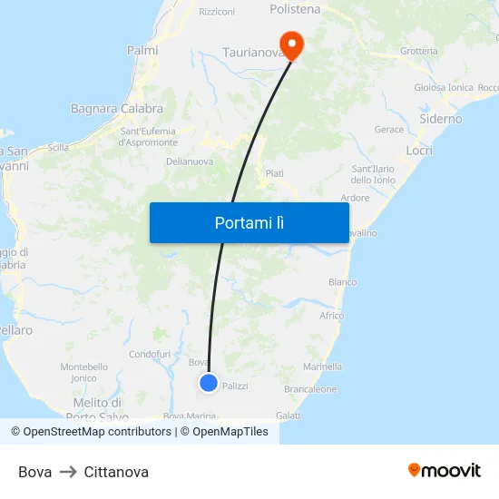 Bova to Cittanova map