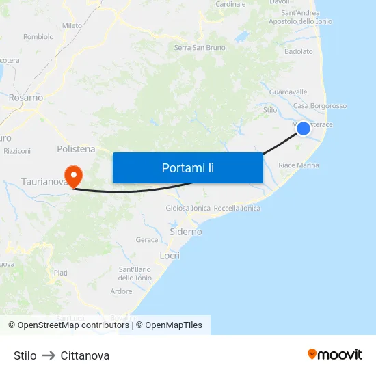 Stilo to Cittanova map