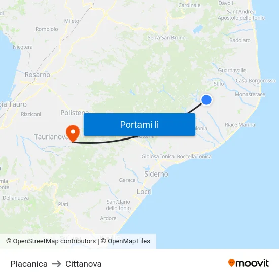 Placanica to Cittanova map