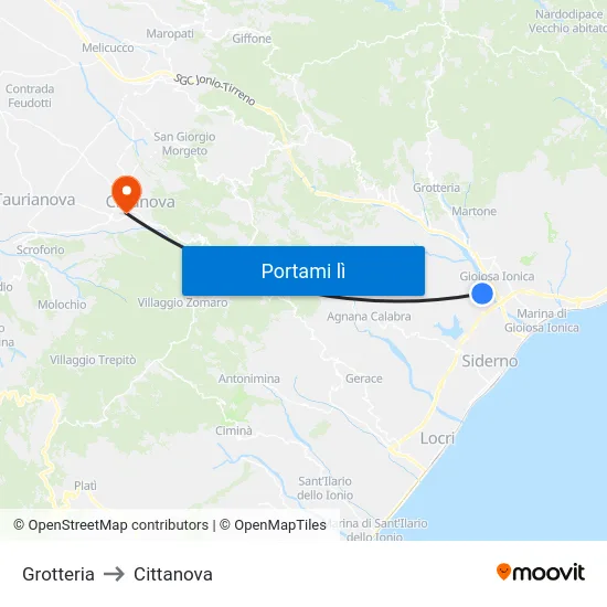 Grotteria to Cittanova map