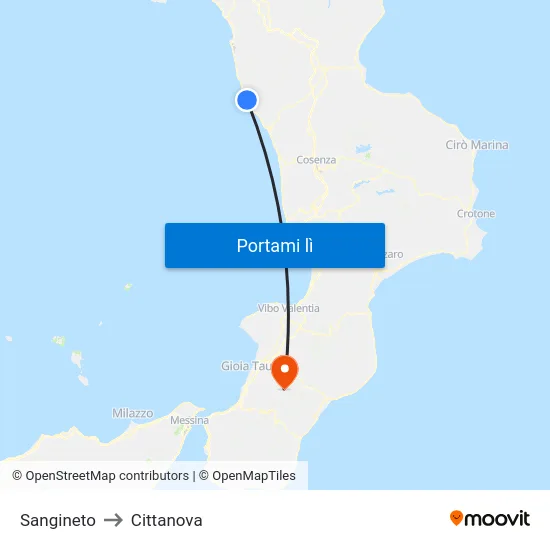 Sangineto to Cittanova map
