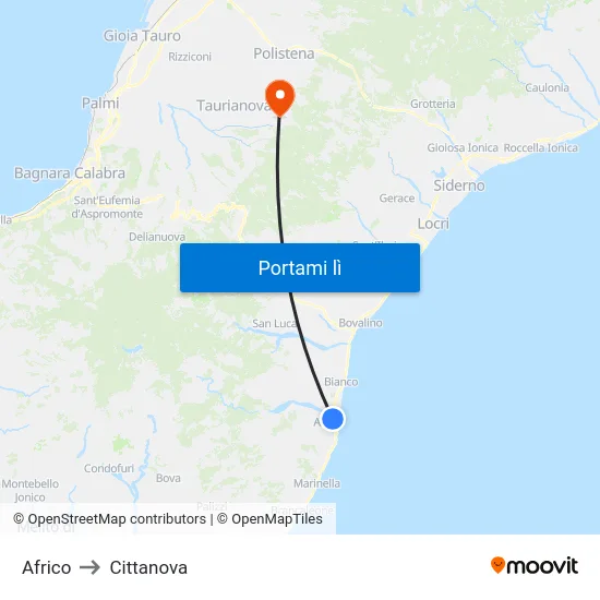 Africo to Cittanova map