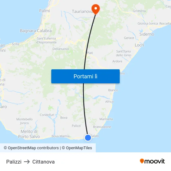 Palizzi to Cittanova map