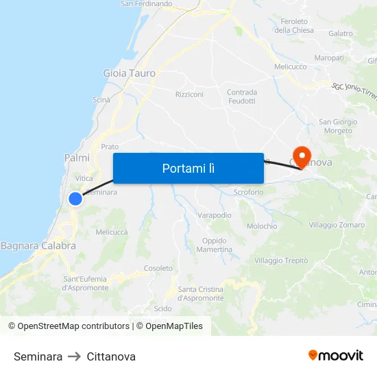 Seminara to Cittanova map