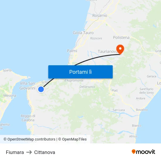 Fiumara to Cittanova map