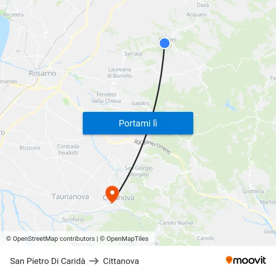 San Pietro Di Caridà to Cittanova map