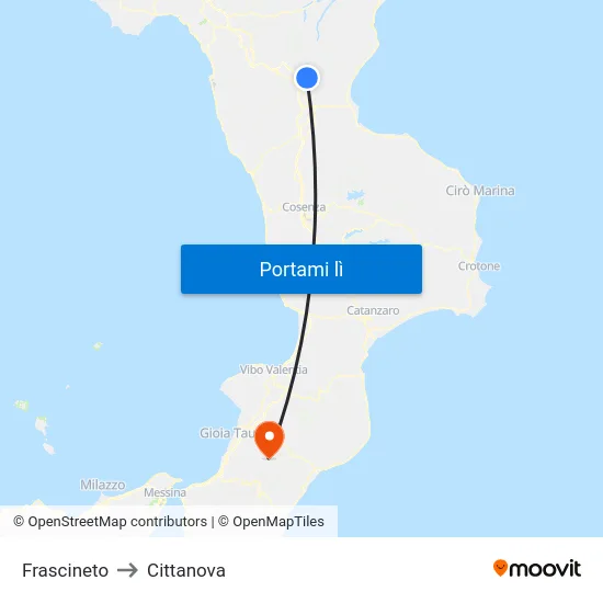 Frascineto to Cittanova map