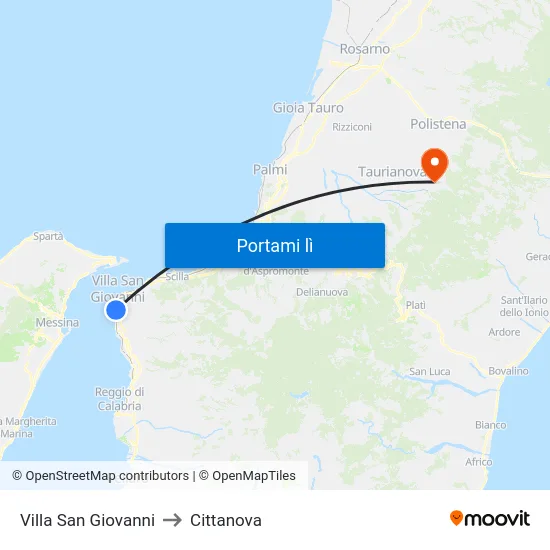 Villa San Giovanni to Cittanova map