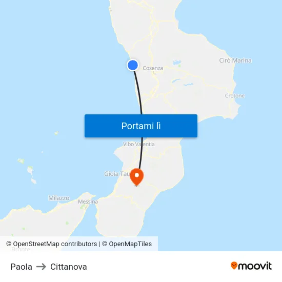 Paola to Cittanova map