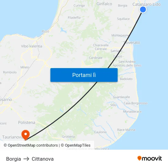 Borgia to Cittanova map