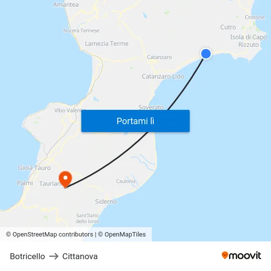 Botricello to Cittanova map