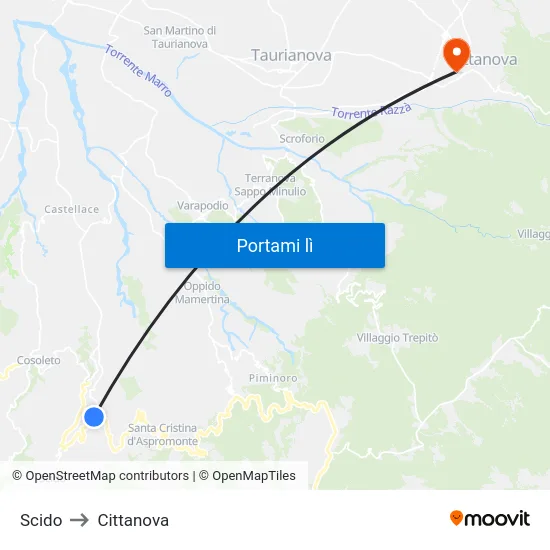 Scido to Cittanova map