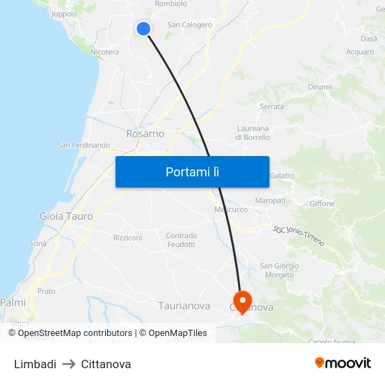 Limbadi to Cittanova map