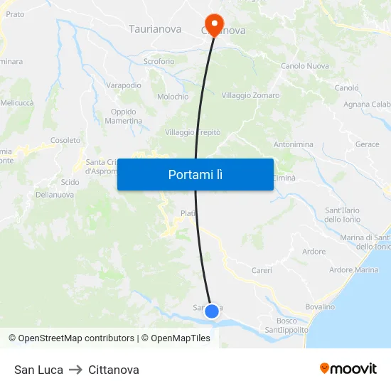 San Luca to Cittanova map