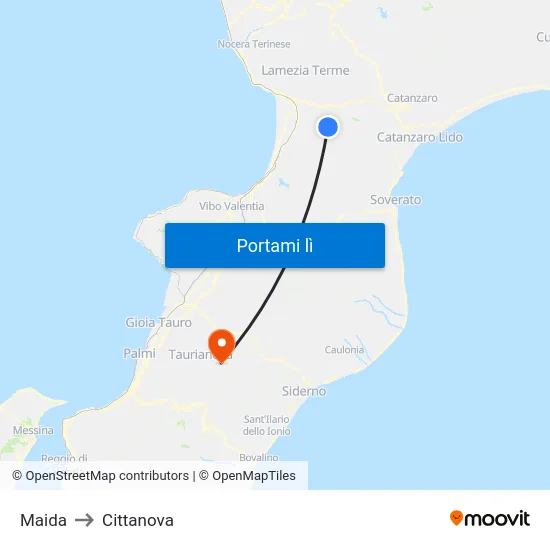 Maida to Cittanova map