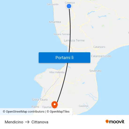 Mendicino to Cittanova map