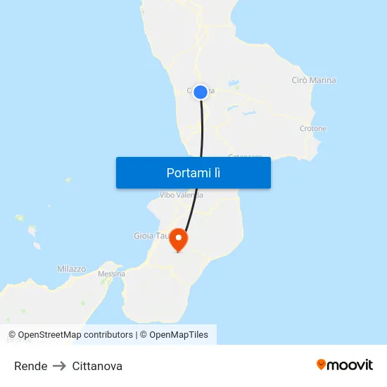 Rende to Cittanova map