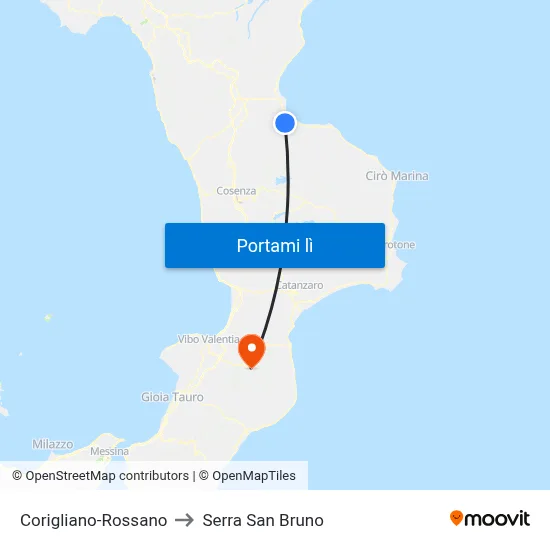Corigliano-Rossano to Serra San Bruno map