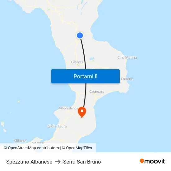 Spezzano Albanese to Serra San Bruno map