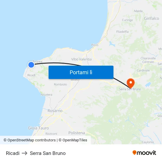 Ricadi to Serra San Bruno map