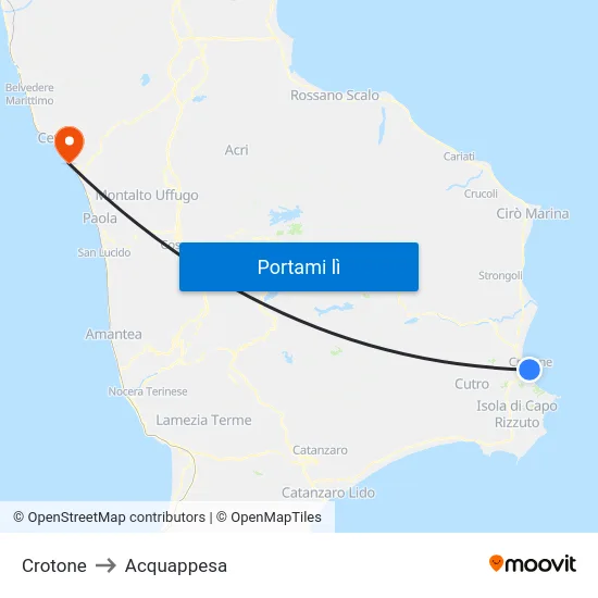 Crotone to Acquappesa map