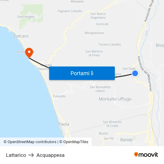 Lattarico to Acquappesa map