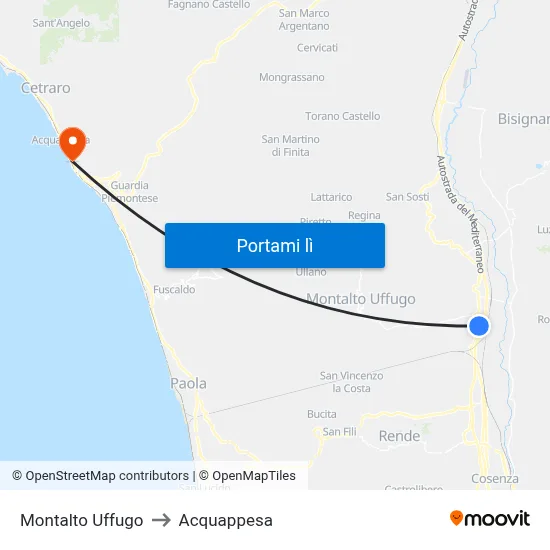 Montalto Uffugo to Acquappesa map