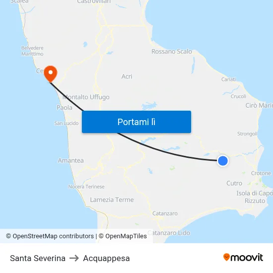 Santa Severina to Acquappesa map