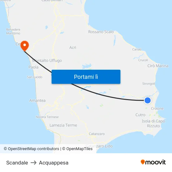 Scandale to Acquappesa map