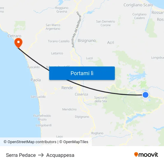 Serra Pedace to Acquappesa map