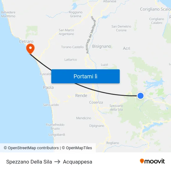 Spezzano Della Sila to Acquappesa map