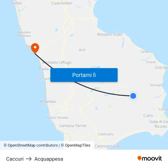 Caccuri to Acquappesa map